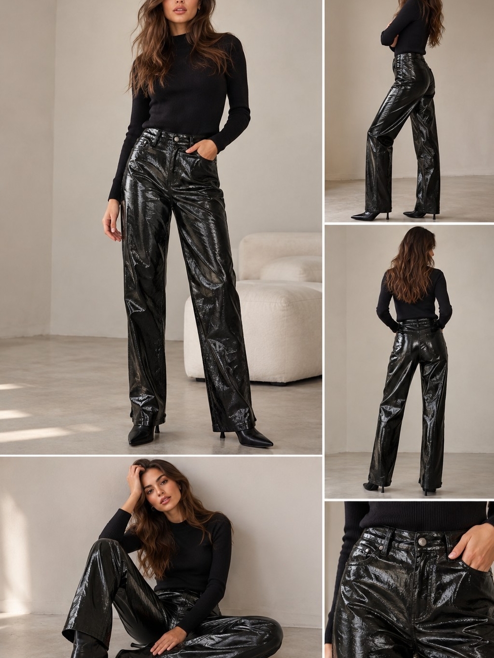 PISTOLA Cassie Super High Rise Straight Black Vinyl Pants Size 29